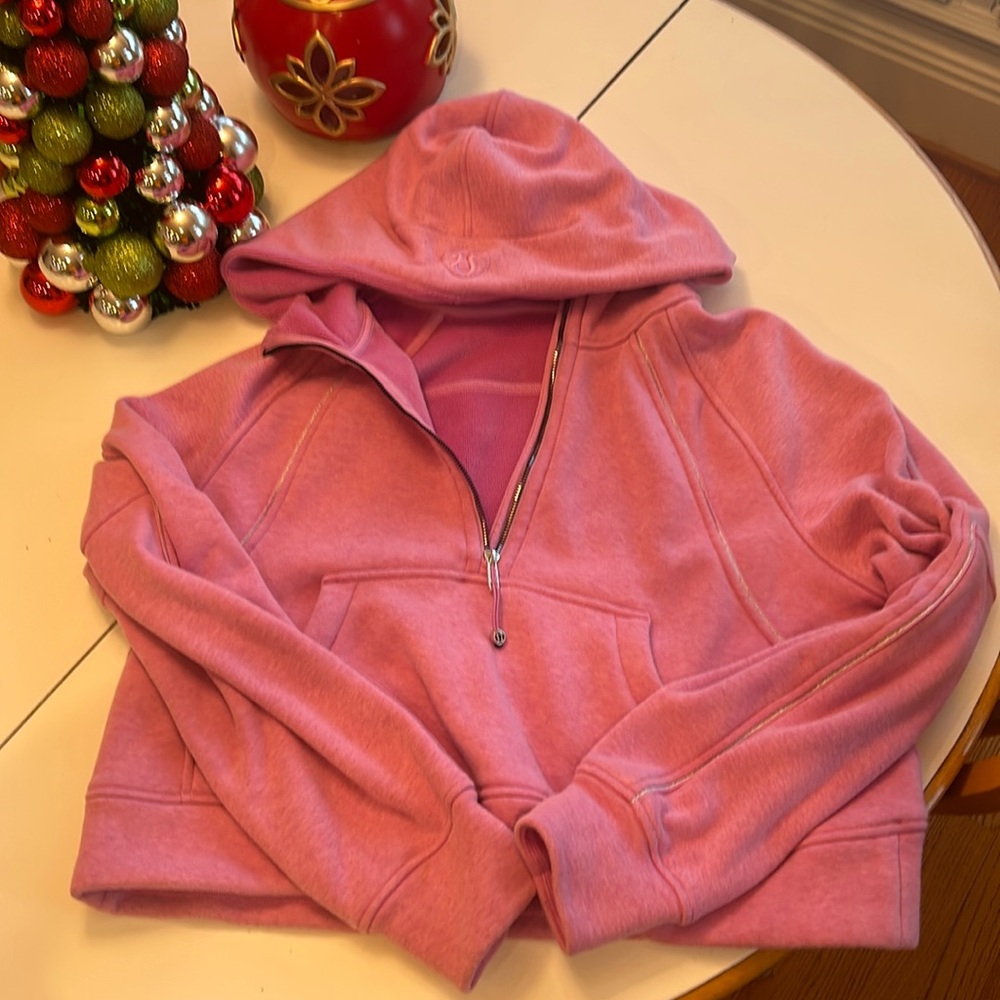 Heather pink scuba hoodie..fleecy and sparkly! Size M/L